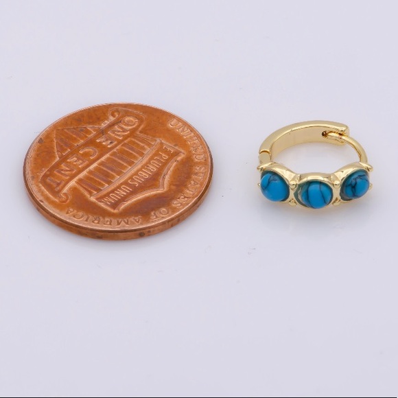 Dainty Turquoise Hoop Earrings - Picture 3 of 4
